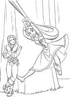 coloriage raiponce joue a la liane